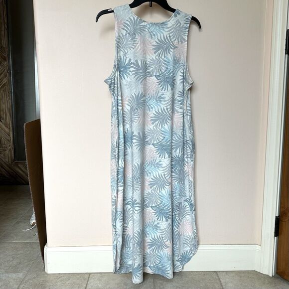 Tahari Dress Lg Sleeveless Pullover Midi Stretchy Tropical Palm Leaves Hawaiian - Picture 3 of 8